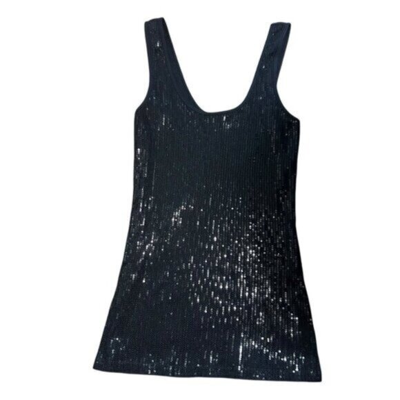 Express Y2K Sequin Tank Top Medium Black Whimsigoth mobwife Swiftie Old Money - Picture 1 of 10